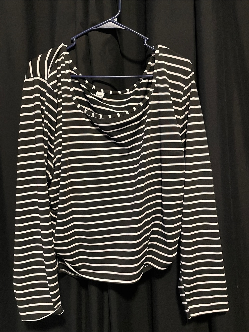 Black & White Striped Long-Sleeve Scoop Neck Top